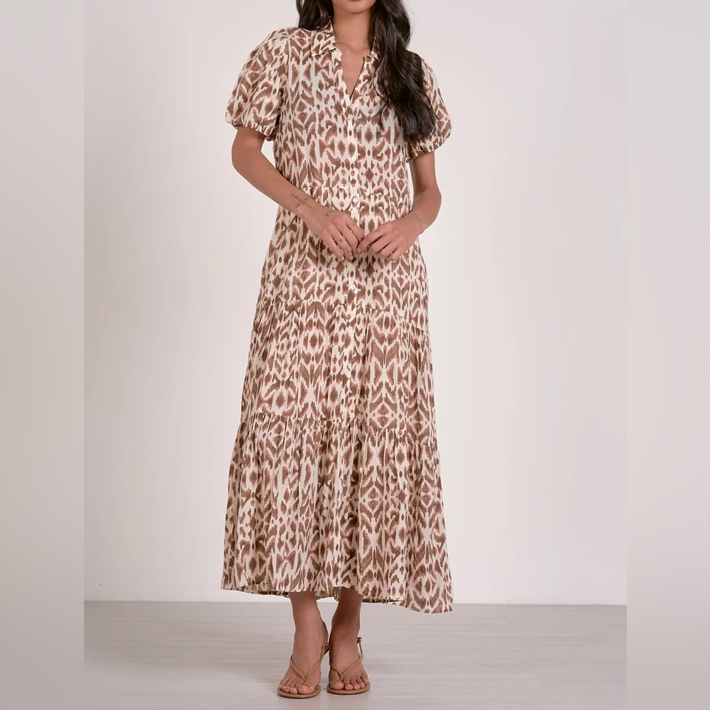 Elan Button-Front Tiered Maxi Dress – Size S – NWT